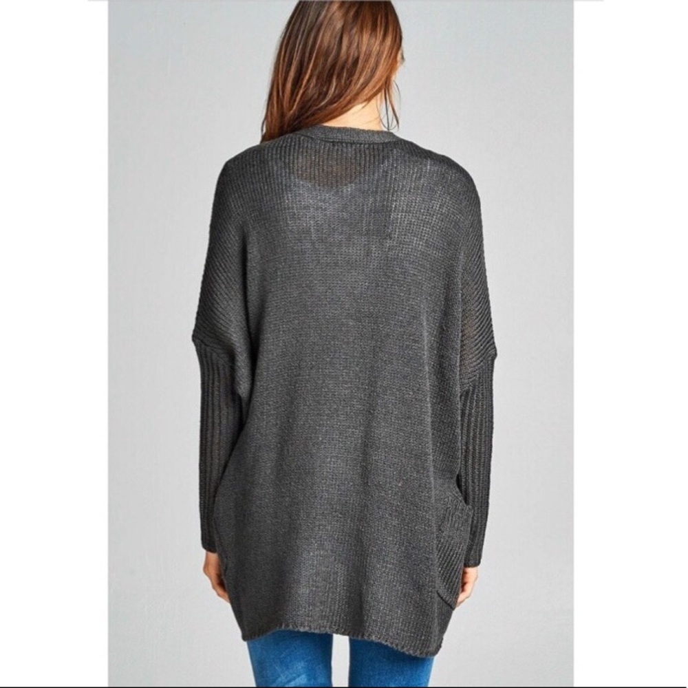 CHARCOAL KNIT SWEATER CARDIGAN - Picture 3 of 4